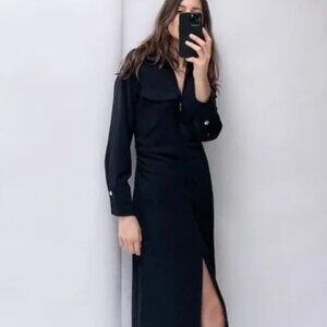 Zara Zipper Midi Shirt Dress NWT Collection Blue Navy Women’s Size M New